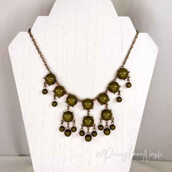 Vintage Jewelry - Vintage Olive Green Circle Bubbles Bib Necklace
